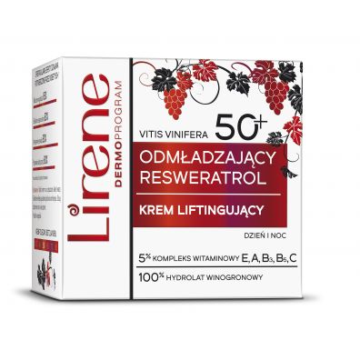 Lirene Resveratrol 50+ Liftingujący krem ​​przeciwzmarszczkowy do twarzy na dzień i na noc 50ml