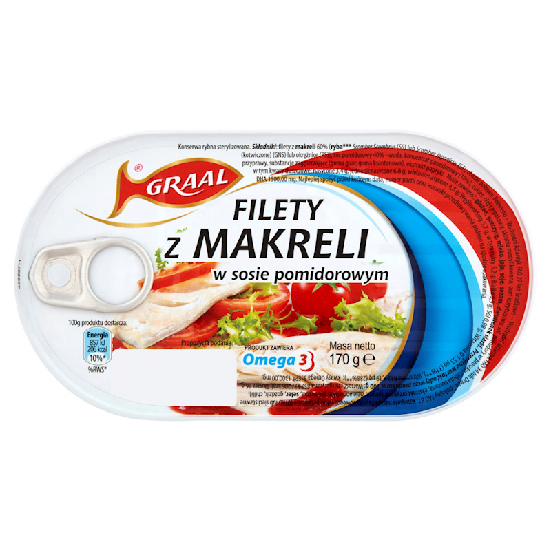 GRAAL FILETY Z MAKRELI W SOSIE POMIDOROWYM ( mackerel in tomato)170g