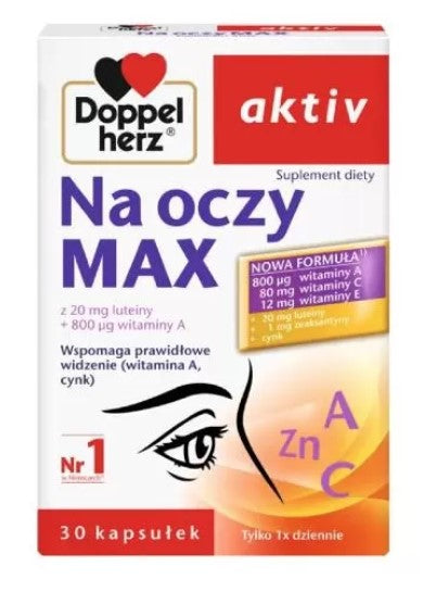 Doppelherz aktiv Dla oczu, Na Oczy, MAX 30 kapsułek, Wzbogacony cynkiem oraz witaminami C i E.