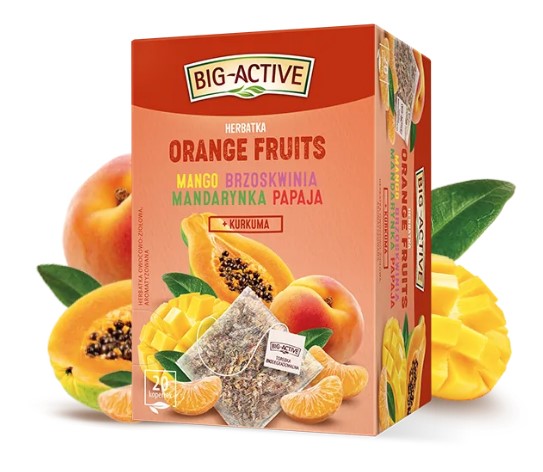 Big-Active  Orange Fruits tea mango, peach, tangerine and papaya 20 sachets
