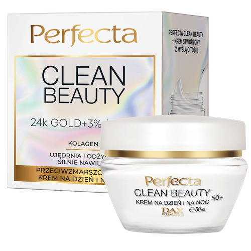 Perfecta Clean Beauty 50+ Przeciwzmarszczkowy Ujędrniający 24k Złoto +3% bioHA Krem na Dzień/Noc 50ml