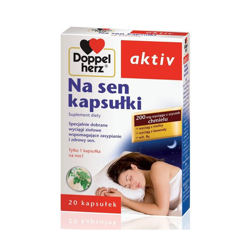 DoppelHerz aktiv For sleep, Na Spanie, 20 capsules, Help you relax before going to bed.