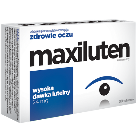 Maxiluten Healthy Eyes suplement diety zawiera wysoką dawkę luteiny 24mg/tabletkę 30 tabletek