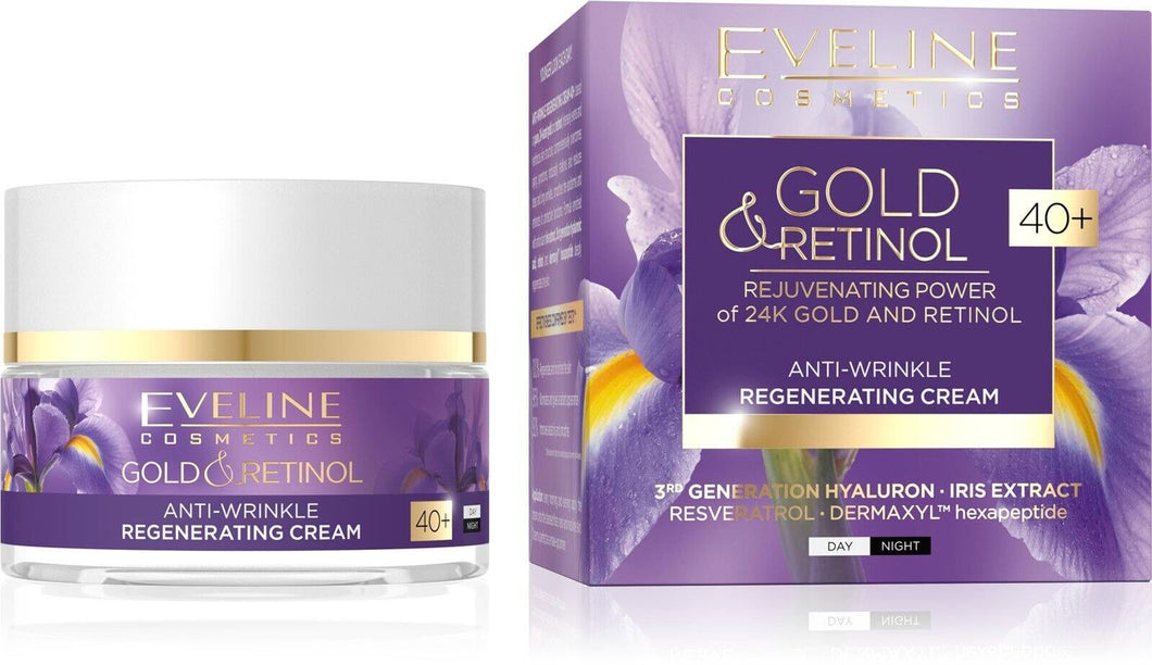 Eveline Gold & Retinol Przeciwzmarszczkowy Regenerujący Krem Do Twarzy Dzień/Noc 40+ 50ml Intensywnie regeneruje skórę i spowalnia procesy starzenia