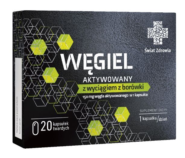 Swiat Zdrowia Wegiel Aktywowany Activated carbon with blueberry extract 20 capsules.