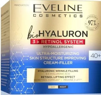 Eveline BioHyaluron 3x Retinol System 40+ Ultranawilżający Krem-Wypełniacz Poprawiający Strukturę Skóry 50ml