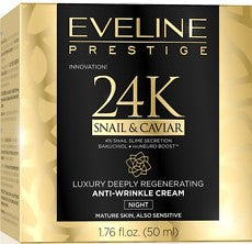 Eveline Prestige 24K Ślimak & Kawior - Luksusowy Intensywnie Ujędrniający Krem Przeciwzmarszczkowy Na Noc 50ml