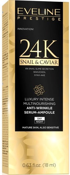 Eveline Prestige 24K Snail & Caviar - luksusowe, intensywnie ujędrniające serum przeciwzmarszczkowe na dzień i na noc 18ml