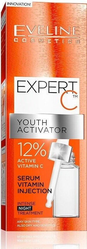 Eveline Expert C Youth Activator Serum Vitamin Injection Night Face Cream With 12% Active Vitamin C 18ml