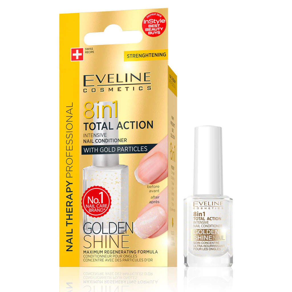 Eveline Total Action 8 w 1 Odżywka do paznokci Złoty Połysk (12 ml)