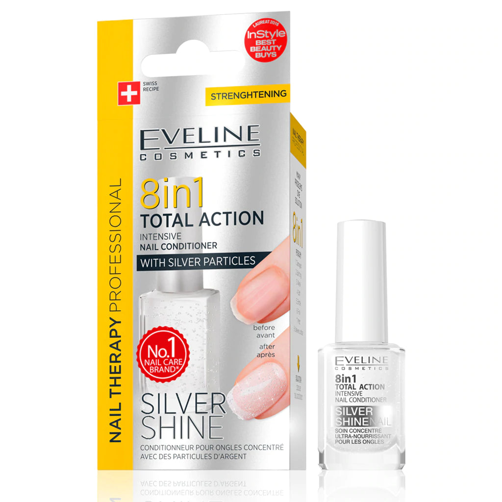 Eveline Total Action 8 w 1 Odżywka do paznokci z drobinkami srebra (12 ml)